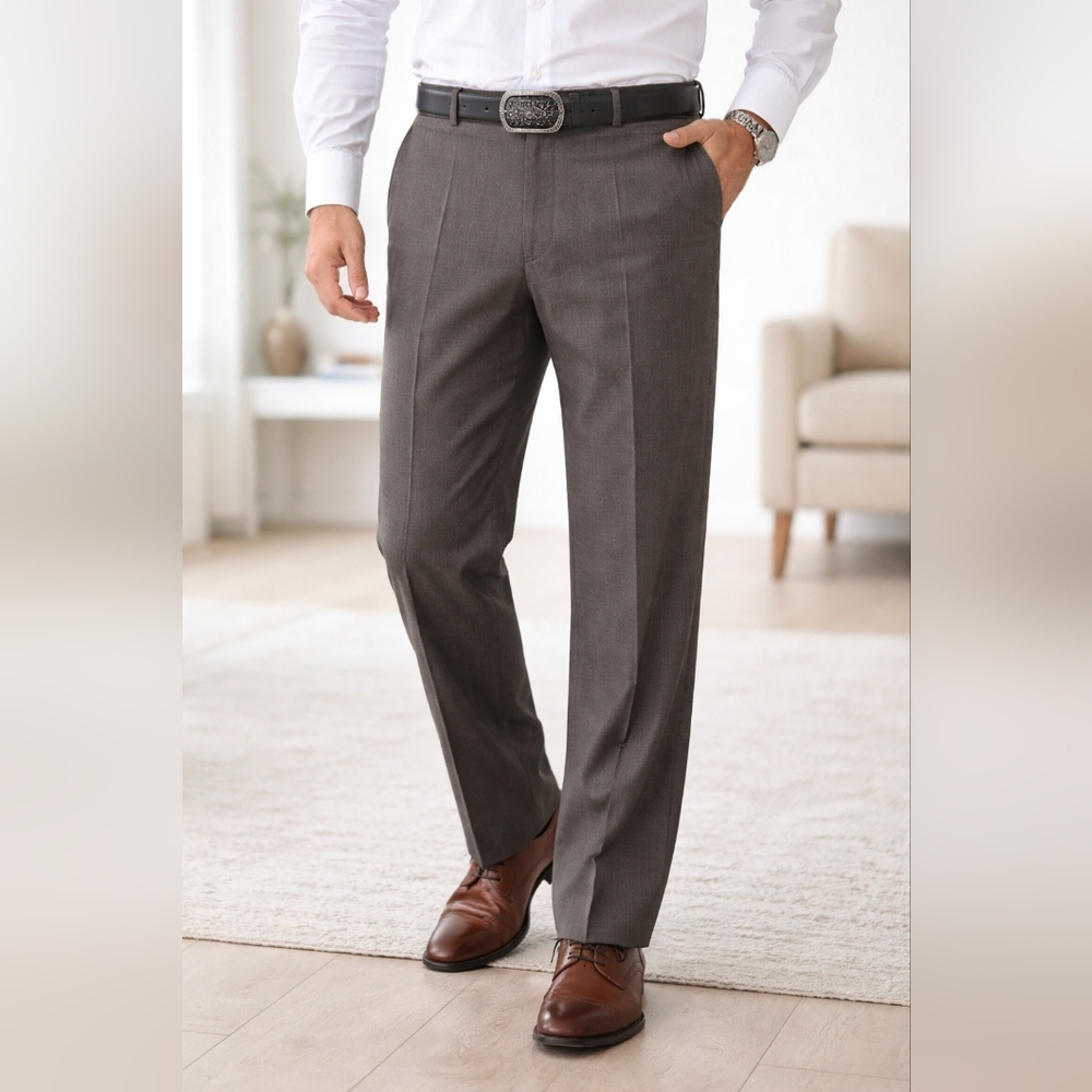 Men’s Straight Leg Dress‎ Slacks Smart Casual Striped Fossil Gray Size 34